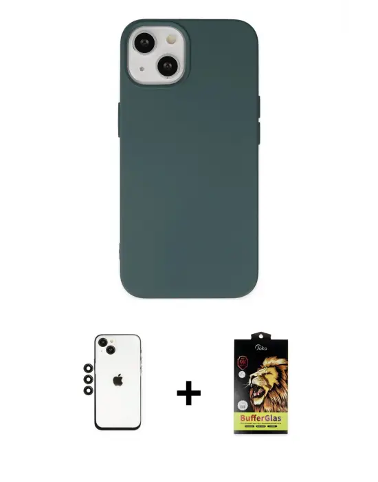 ieg™ iPhone 14 Kılıf Ahenk Serisi - Siyah Buffer Cam Ekran Koruyucu + Shine Kamera Lens - SH