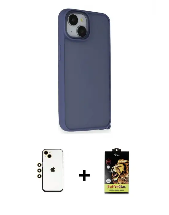 ieg™ iPhone 14 Kılıf Atlas Form - Siyah Buffer Cam Ekran Koruyucu + Shine Kamera Lens - GD