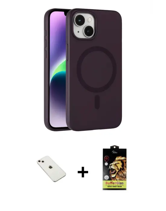 ieg™ iPhone 14 Kılıf Çekirdek Modern Prime - Siyah Buffer Cam Ekran Koruyucu + Diamond Kamera Lens - PE
