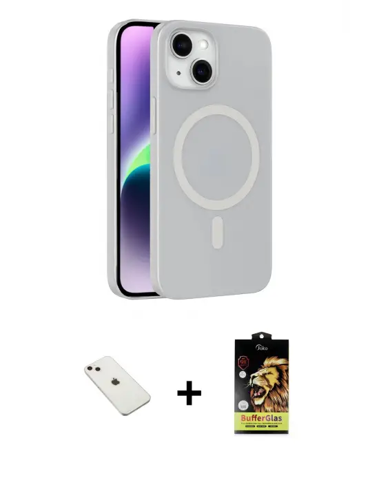 ieg™ iPhone 14 Kılıf Çekirdek Modern Prime - Siyah Buffer Cam Ekran Koruyucu + Diamond Kamera Lens - PE