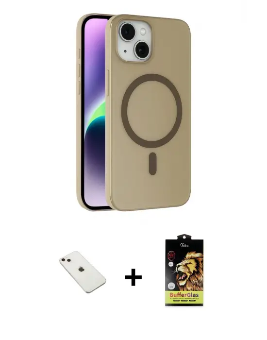 ieg™ iPhone 14 Kılıf Çekirdek Modern Prime - Siyah Buffer Cam Ekran Koruyucu + Diamond Kamera Lens - PE