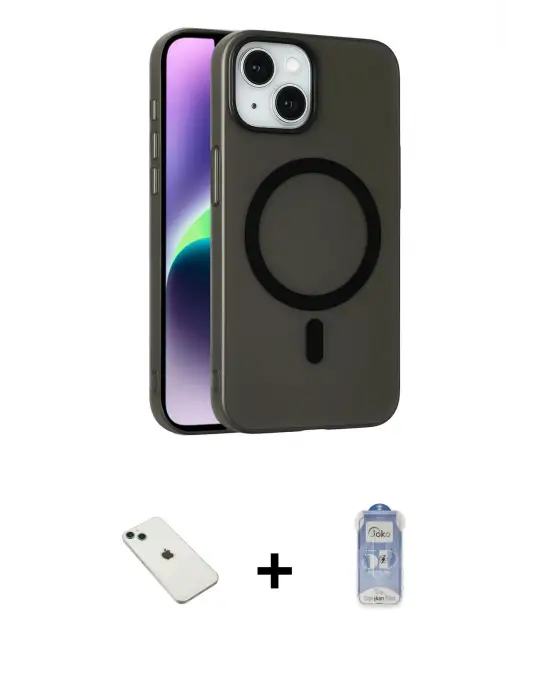 ieg™ iPhone 14 Kılıf Çekirdek Modern Prime - Siyah Joko Magic 5D Cam + Diamond Kamera Lens - YL