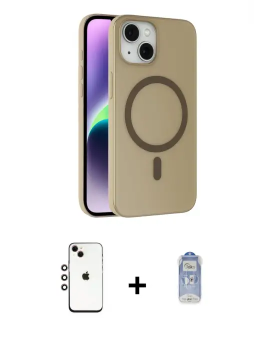 ieg™ iPhone 14 Kılıf Çekirdek Modern Prime - Siyah Joko Magic 5D Cam + Shine Kamera Lens - GI