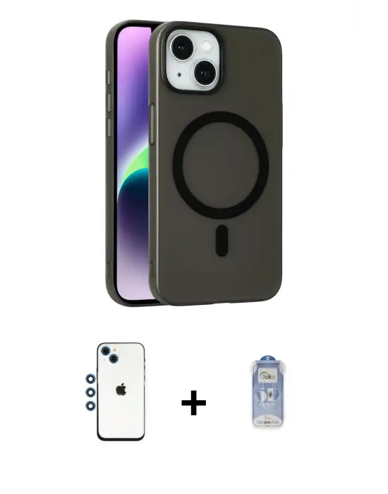 ieg™ iPhone 14 Kılıf Çekirdek Modern Prime - Siyah Joko Magic 5D Cam + Shine Kamera Lens - MI