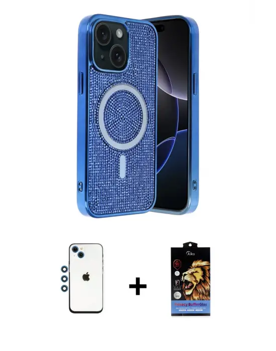 ieg™ iPhone 14 Kılıf Eksen Çizgi - Siyah Buffer Hayalet Cam Ekran Koruyucu + Shine Kamera Lens - MI