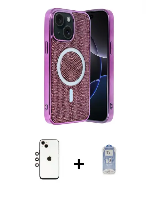 ieg™ iPhone 14 Kılıf Eksen Çizgi - Siyah Joko Magic 5D Cam + Shine Kamera Lens - GI