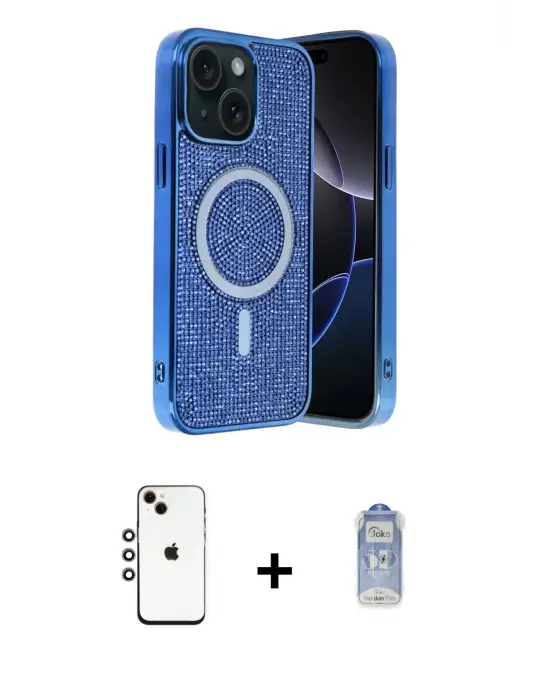 ieg™ iPhone 14 Kılıf Eksen Çizgi - Siyah Joko Magic 5D Cam + Shine Kamera Lens - GI