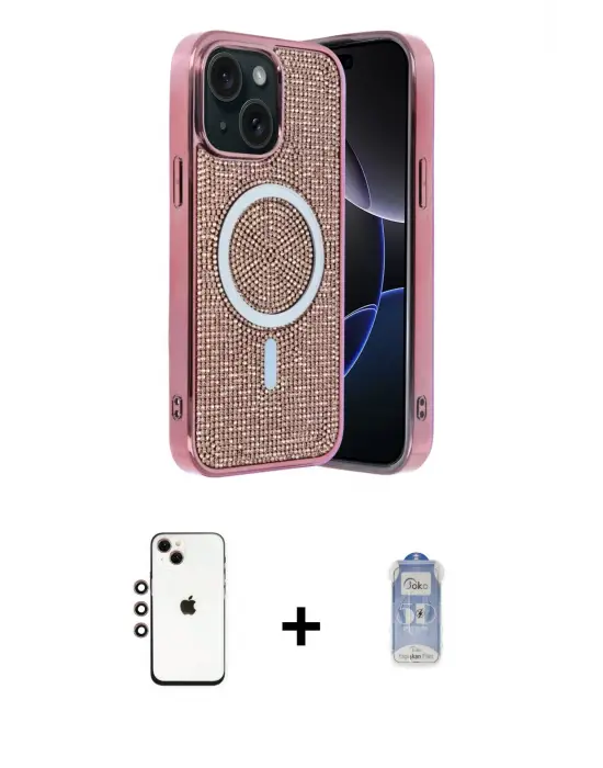 ieg™ iPhone 14 Kılıf Eksen Çizgi - Siyah Joko Magic 5D Cam + Shine Kamera Lens - GI
