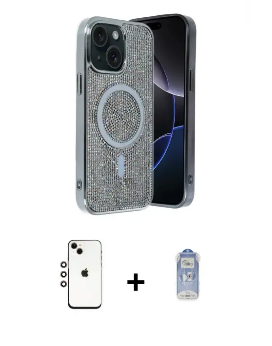 ieg™ iPhone 14 Kılıf Eksen Çizgi - Siyah Joko Magic 5D Cam + Shine Kamera Lens - GI