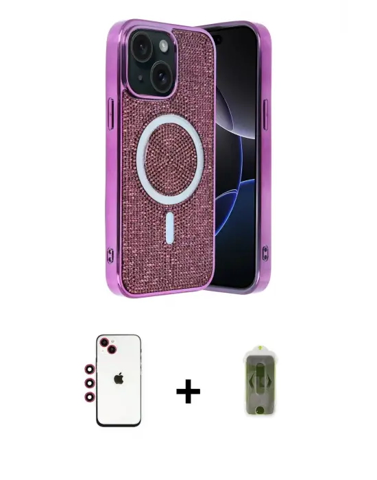 ieg™ iPhone 14 Kılıf Eksen Çizgi - Siyah Joko Magic 5D Hayalet Cam + Shine Kamera Lens - KI