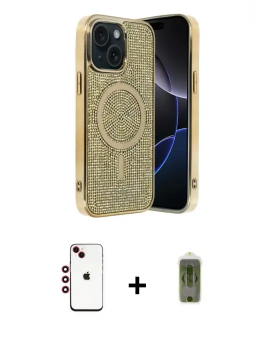ieg™ iPhone 14 Kılıf Eksen Çizgi - Siyah Joko Magic 5D Hayalet Cam + Shine Kamera Lens - KI