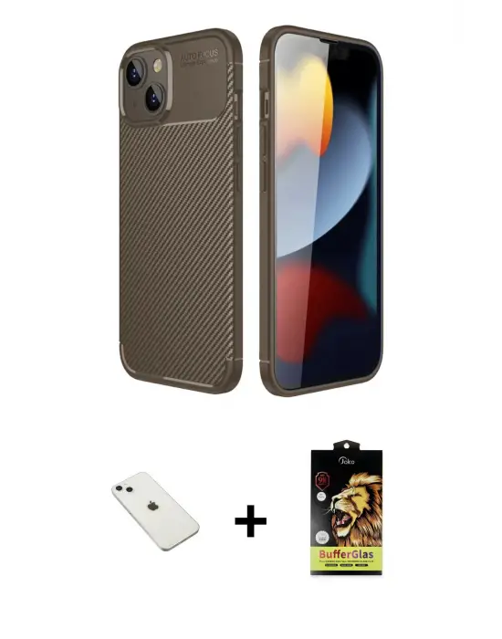 ieg™ iPhone 14 Kılıf Eksen Form Prime - Siyah Buffer Cam Ekran Koruyucu + Diamond Kamera Lens - SABE