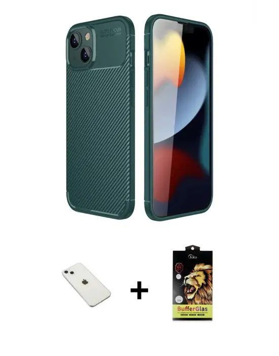 ieg™ iPhone 14 Kılıf Eksen Form Prime - Siyah Buffer Cam Ekran Koruyucu + Diamond Kamera Lens - SABE