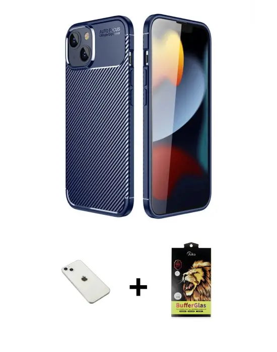 ieg™ iPhone 14 Kılıf Eksen Form Prime - Siyah Buffer Cam Ekran Koruyucu + Diamond Kamera Lens - SABE