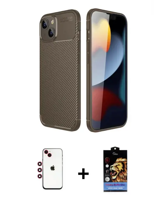 ieg™ iPhone 14 Kılıf Eksen Form Prime - Siyah Buffer Hayalet Cam Ekran Koruyucu + Shine Kamera Lens - KI