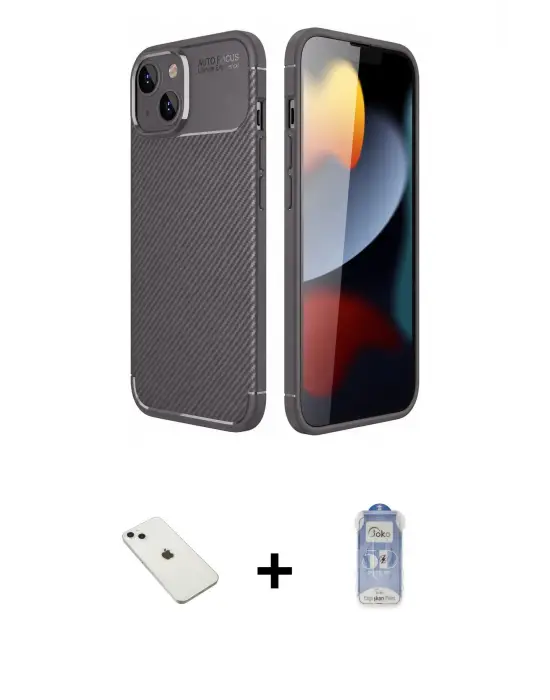 ieg™ iPhone 14 Kılıf Eksen Form Prime - Siyah Joko Magic 5D Cam + Diamond Kamera Lens - SABE