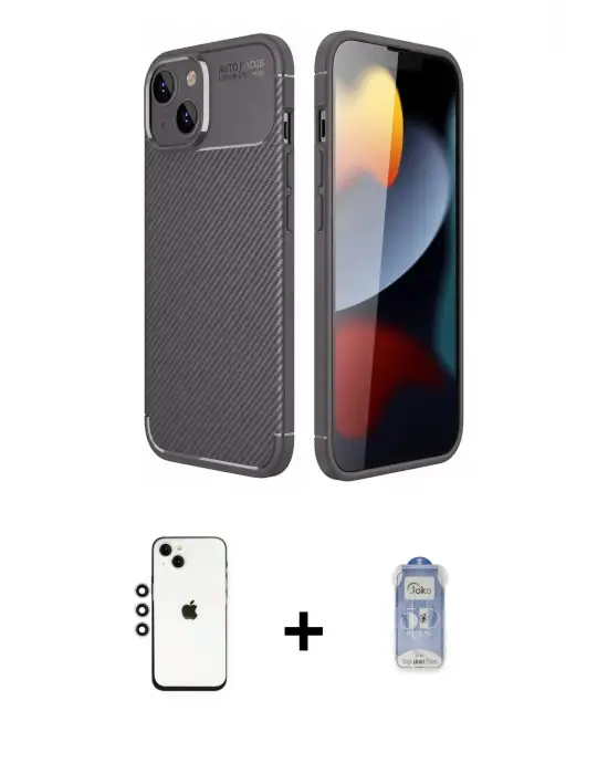 ieg™ iPhone 14 Kılıf Eksen Form Prime - Siyah Joko Magic 5D Cam + Shine Kamera Lens - GS