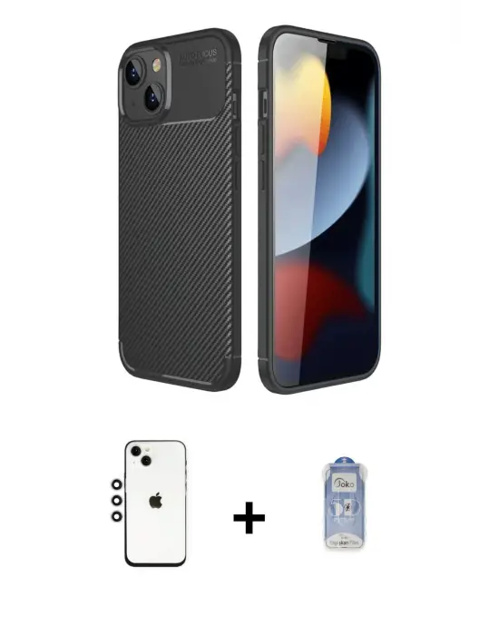 ieg™ iPhone 14 Kılıf Eksen Form Prime - Siyah Joko Magic 5D Cam + Shine Kamera Lens - GS