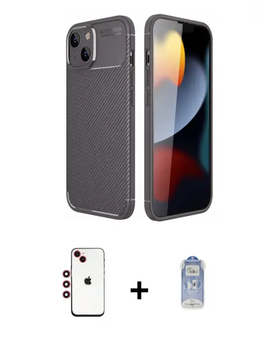 ieg™ iPhone 14 Kılıf Eksen Form Prime - Siyah Joko Magic 5D Cam + Shine Kamera Lens - KI
