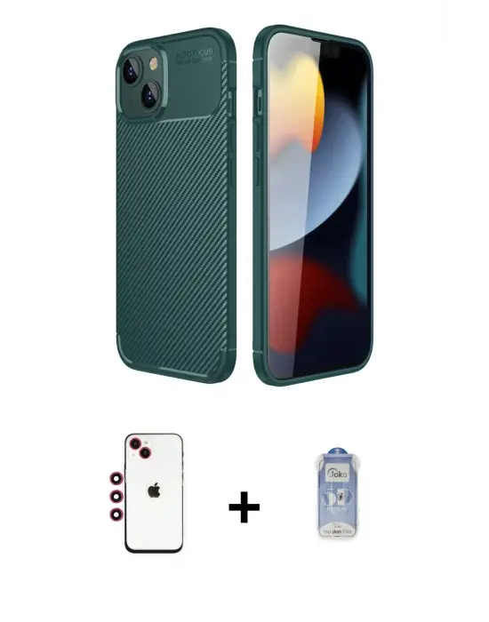 ieg™ iPhone 14 Kılıf Eksen Form Prime - Siyah Joko Magic 5D Cam + Shine Kamera Lens - KI