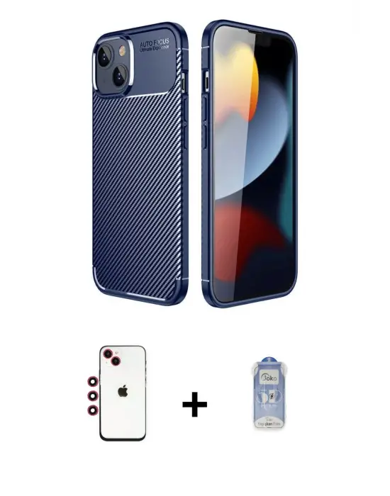 ieg™ iPhone 14 Kılıf Eksen Form Prime - Siyah Joko Magic 5D Cam + Shine Kamera Lens - KI
