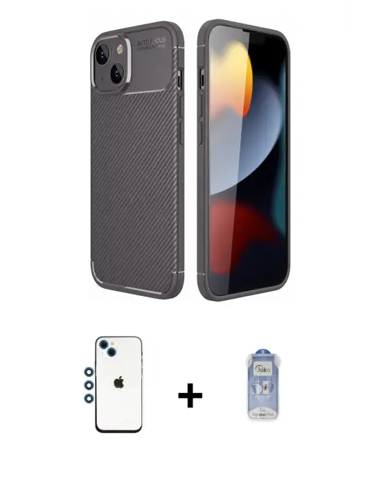 ieg™ iPhone 14 Kılıf Eksen Form Prime - Siyah Joko Magic 5D Cam + Shine Kamera Lens - MI