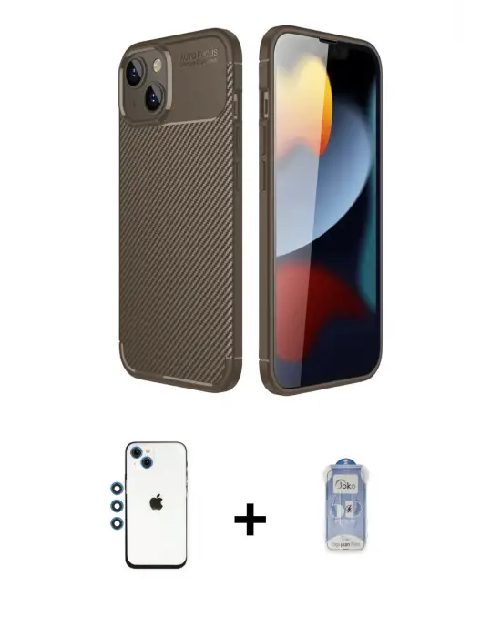 ieg™ iPhone 14 Kılıf Eksen Form Prime - Siyah Joko Magic 5D Cam + Shine Kamera Lens - MI