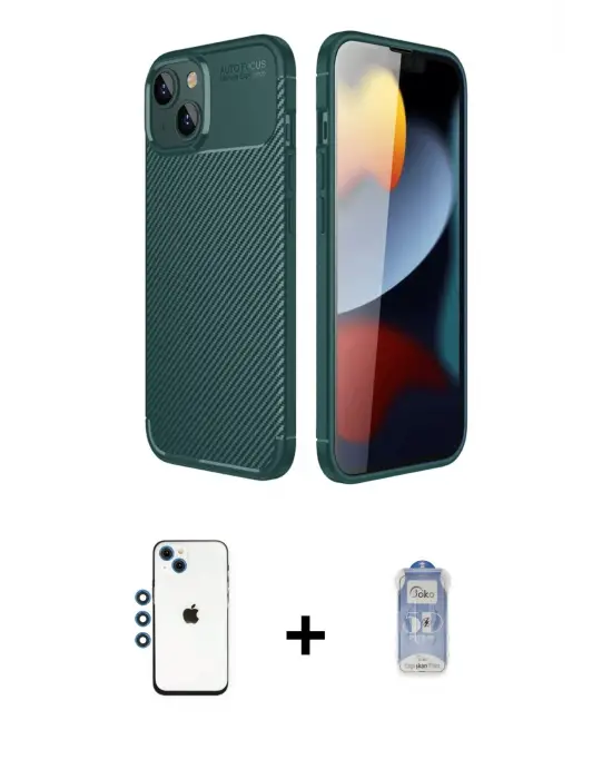 ieg™ iPhone 14 Kılıf Eksen Form Prime - Siyah Joko Magic 5D Cam + Shine Kamera Lens - MI