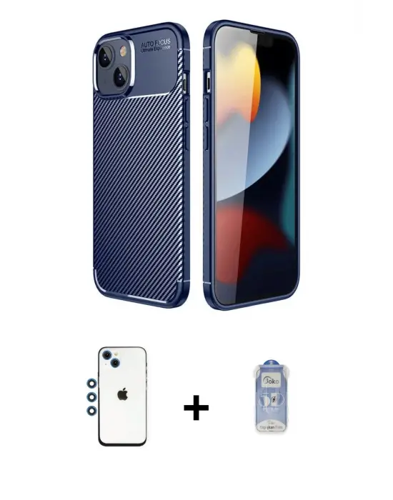 ieg™ iPhone 14 Kılıf Eksen Form Prime - Siyah Joko Magic 5D Cam + Shine Kamera Lens - MI