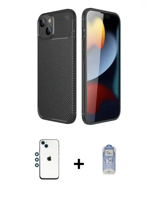 ieg™ iPhone 14 Kılıf Eksen Form Prime - Siyah Joko Magic 5D Cam + Shine Kamera Lens - MI