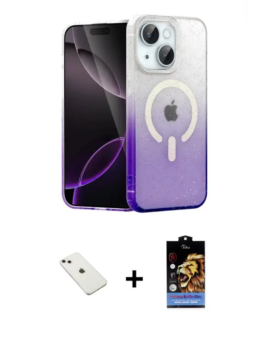 ieg™ iPhone 14 Kılıf Eksen Minimal Özel Seri - Siyah Buffer Hayalet Cam Ekran Koruyucu + Diamond Kamera Lens - PE