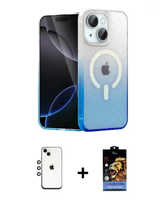 ieg™ iPhone 14 Kılıf Eksen Minimal Özel Seri - Siyah Buffer Hayalet Cam Ekran Koruyucu + Shine Kamera Lens - GI