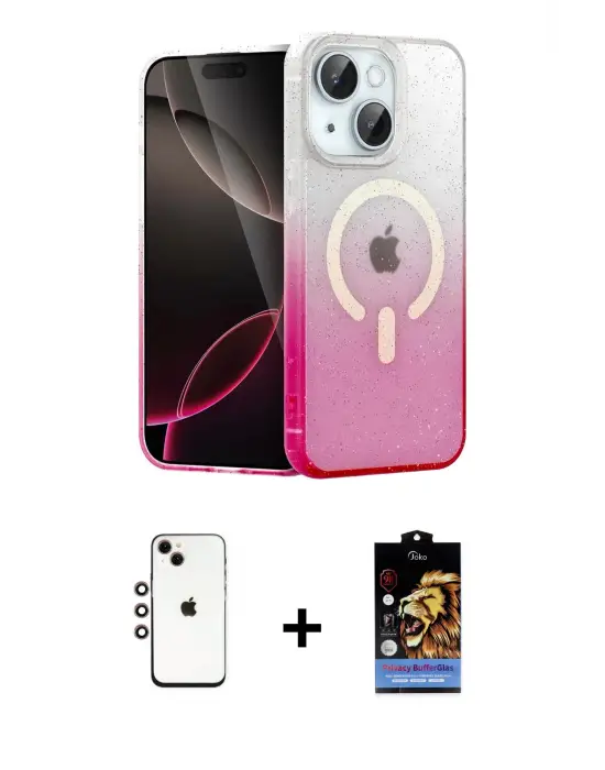 ieg™ iPhone 14 Kılıf Eksen Minimal Özel Seri - Siyah Buffer Hayalet Cam Ekran Koruyucu + Shine Kamera Lens - GI