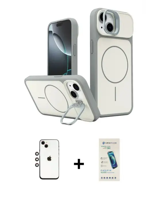 ieg™ iPhone 14 Kılıf İz Modern Prime - Şeffaf Pasifik Cam Ekran Koruyucu + Shine Kamera Lens - GI