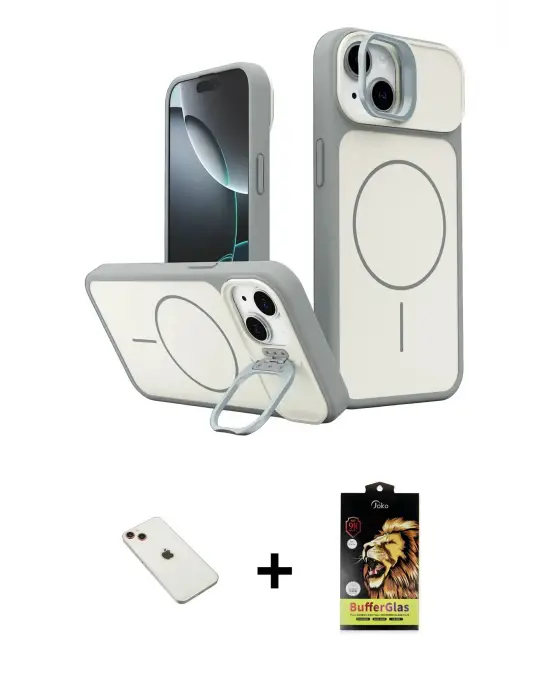 ieg™ iPhone 14 Kılıf İz Modern Prime - Siyah Buffer Cam Ekran Koruyucu + Diamond Kamera Lens - KI