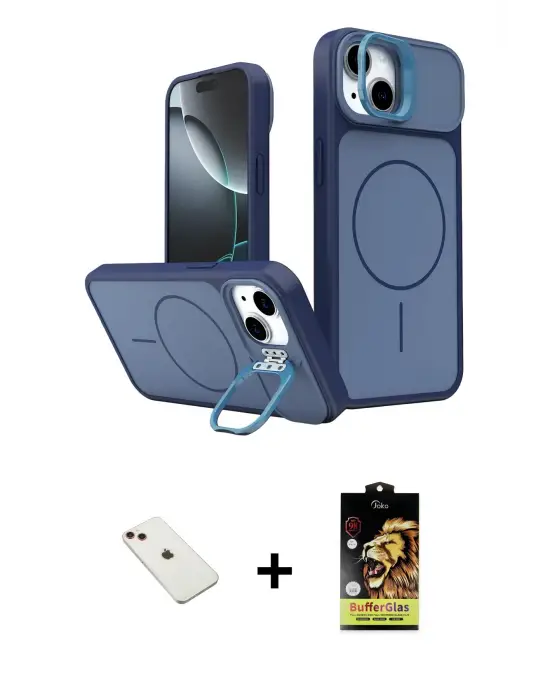ieg™ iPhone 14 Kılıf İz Modern Prime - Siyah Buffer Cam Ekran Koruyucu + Diamond Kamera Lens - KI
