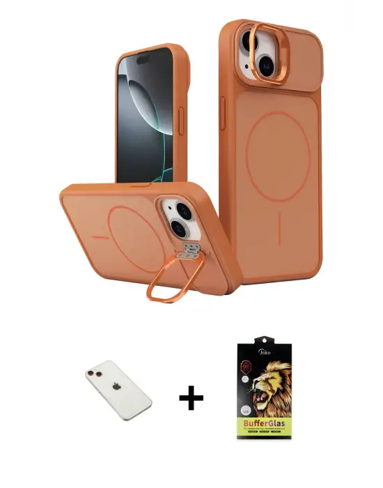 ieg™ iPhone 14 Kılıf İz Modern Prime - Siyah Buffer Cam Ekran Koruyucu + Diamond Kamera Lens - KI