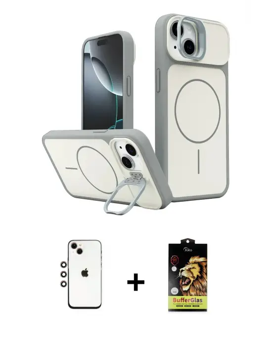 ieg™ iPhone 14 Kılıf İz Modern Prime - Siyah Buffer Cam Ekran Koruyucu + Shine Kamera Lens - GI