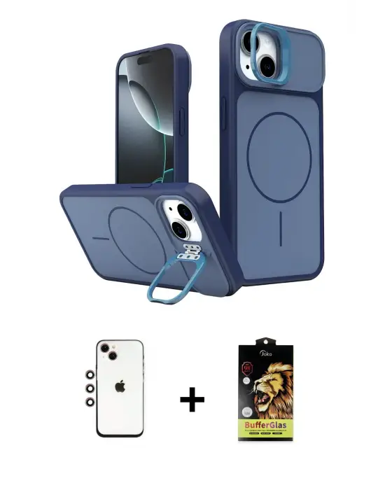 ieg™ iPhone 14 Kılıf İz Modern Prime - Siyah Buffer Cam Ekran Koruyucu + Shine Kamera Lens - GI