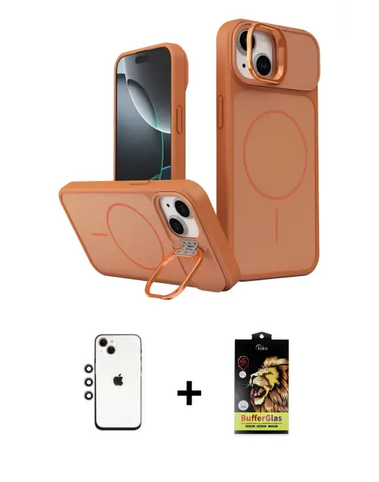 ieg™ iPhone 14 Kılıf İz Modern Prime - Siyah Buffer Cam Ekran Koruyucu + Shine Kamera Lens - GI
