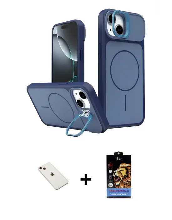 ieg™ iPhone 14 Kılıf İz Modern Prime - Siyah Buffer Hayalet Cam Ekran Koruyucu + Diamond Kamera Lens - KI