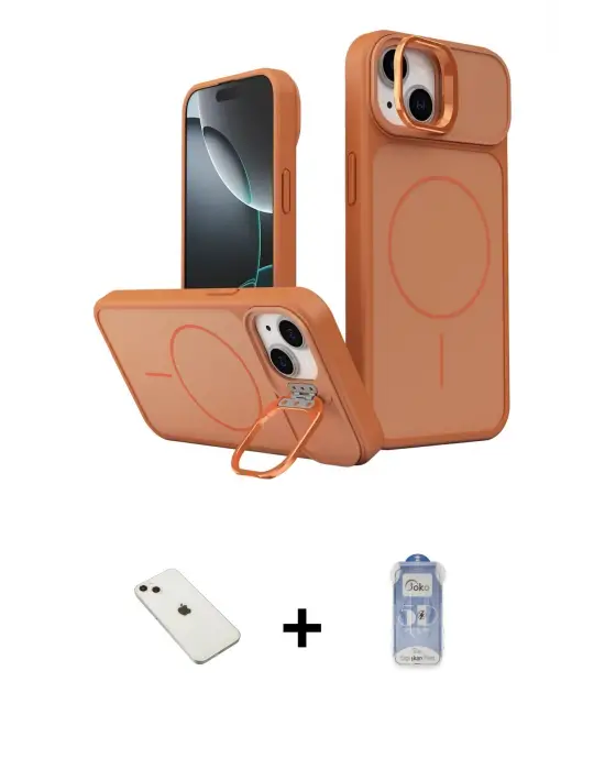ieg™ iPhone 14 Kılıf İz Modern Prime - Siyah Joko Magic 5D Cam + Diamond Kamera Lens - PE