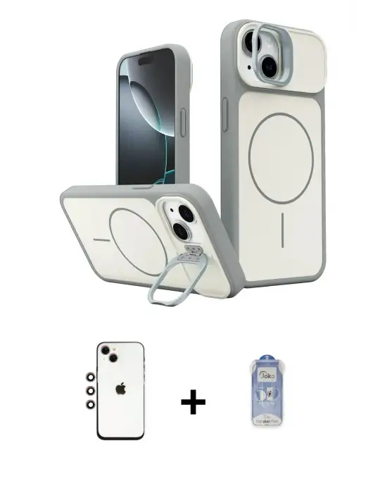 ieg™ iPhone 14 Kılıf İz Modern Prime - Siyah Joko Magic 5D Cam + Shine Kamera Lens - GI