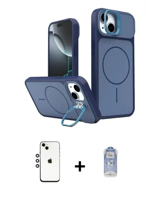 ieg™ iPhone 14 Kılıf İz Modern Prime - Siyah Joko Magic 5D Cam + Shine Kamera Lens - GS