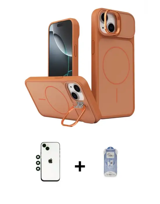 ieg™ iPhone 14 Kılıf İz Modern Prime - Siyah Joko Magic 5D Cam + Shine Kamera Lens - YL
