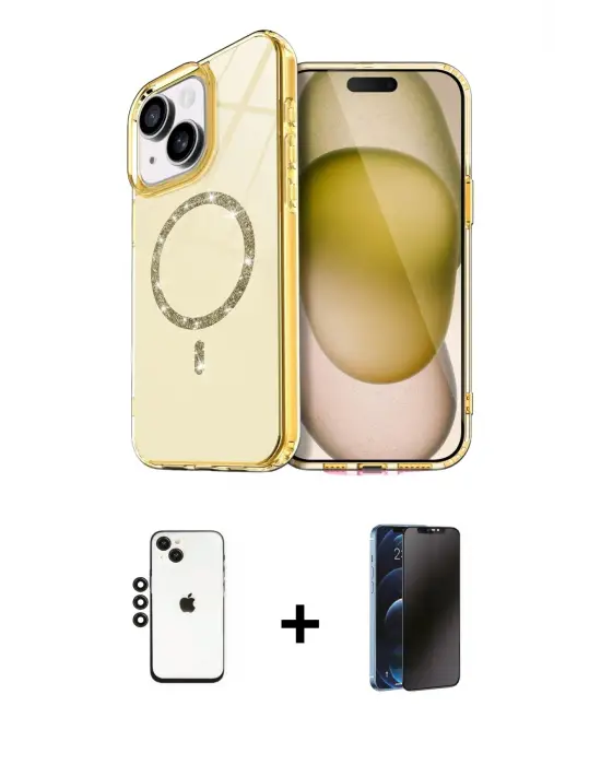 ieg™ iPhone 14 Kılıf Kıvılcım Form Prime - Siyah 3D Antistatik Hayalet Cam Ekran Koruyucu + Shine Kamera Lens - SH