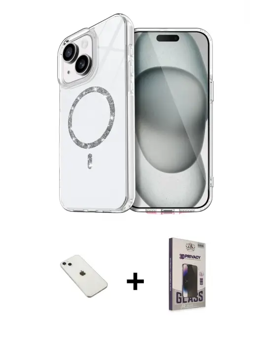 ieg™ iPhone 14 Kılıf Kıvılcım Form Prime - Siyah Bilvis Hayalet Cam Ekran Koruyucu + Diamond Kamera Lens - SABE