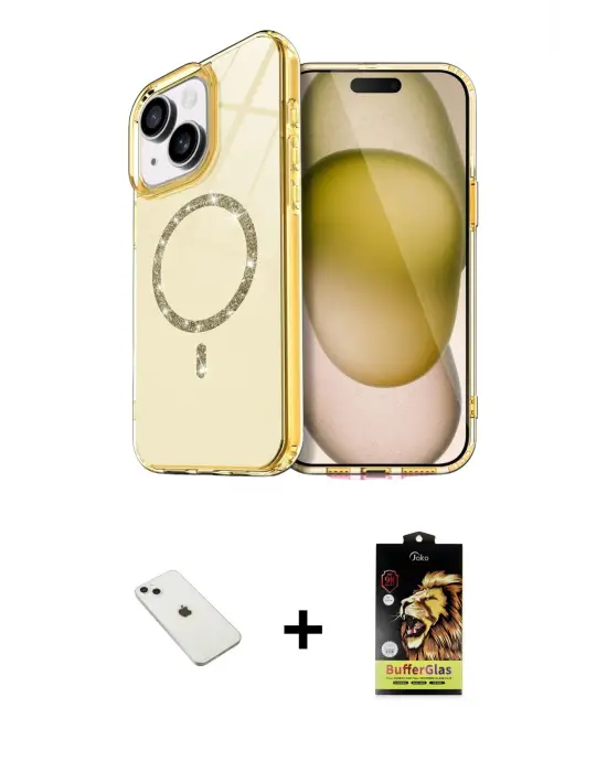 ieg™ iPhone 14 Kılıf Kıvılcım Form Prime - Siyah Buffer Cam Ekran Koruyucu + Diamond Kamera Lens - SABE