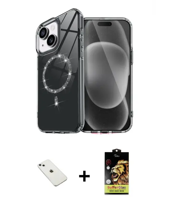 ieg™ iPhone 14 Kılıf Kıvılcım Form Prime - Siyah Buffer Cam Ekran Koruyucu + Diamond Kamera Lens - SABE