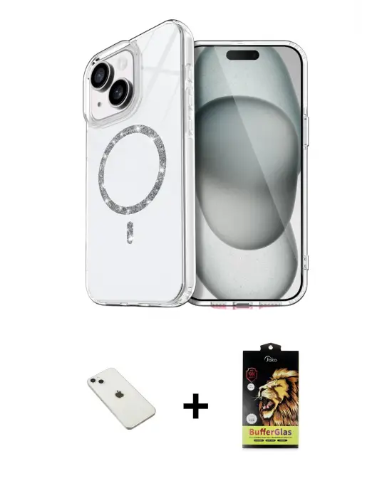 ieg™ iPhone 14 Kılıf Kıvılcım Form Prime - Siyah Buffer Cam Ekran Koruyucu + Diamond Kamera Lens - SABE